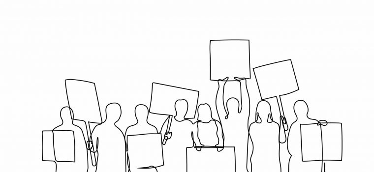 Single-line drawing of a crowd of protesters